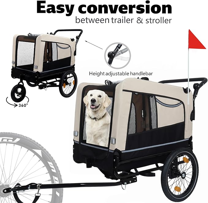 Pet Bike Trailer for Dogs, 88LBS Capacity Dog Bicycle Trailer with 20" Pneumatic Rubber Wheels, Multi-Directional Ventilation, Waterproof Cover, Perfect for Cycling with Pets