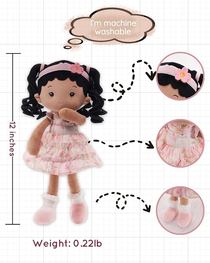 Soft Baby Doll Toys (12''), My First Baby Rag Doll for 1 Year-Old Girl Birthday Gift,Christmas Plush Toys Gift for Toddler Kids Infants Daydream-Princess Petal-Tanned