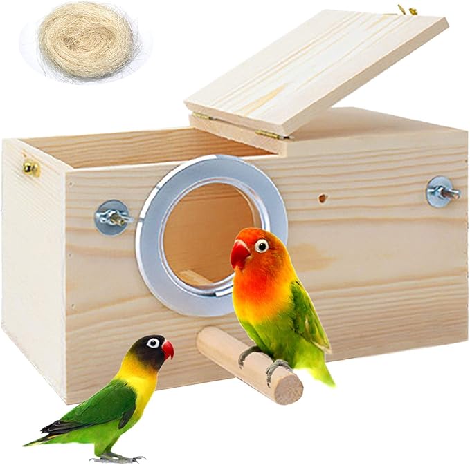 PINVNBY Parakeet Nesting Box Bird House Wood Breeding Box Parrots Mating Box for Lovebirds,Cockatoo,Budgie, Finch,Canary and Medium-Sized Birds(XL)