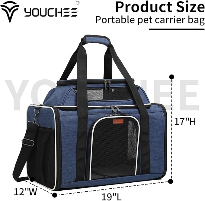 19" L x 12" W x 17" H Inches Cat, Dog Carrier for Pets Up to 25 Ibs, Washable，Soft Sided，Collapsible Travel Puppy Carrier. (Blue)