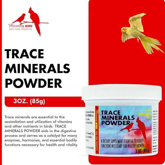Morning Bird Trace Minerals Powder 3 Oz – Complete Mineral Supplement for Birds – Promotes Energy, Metabolism & Enzyme Activity – Easy to Mix for Daily Vitamin Support.