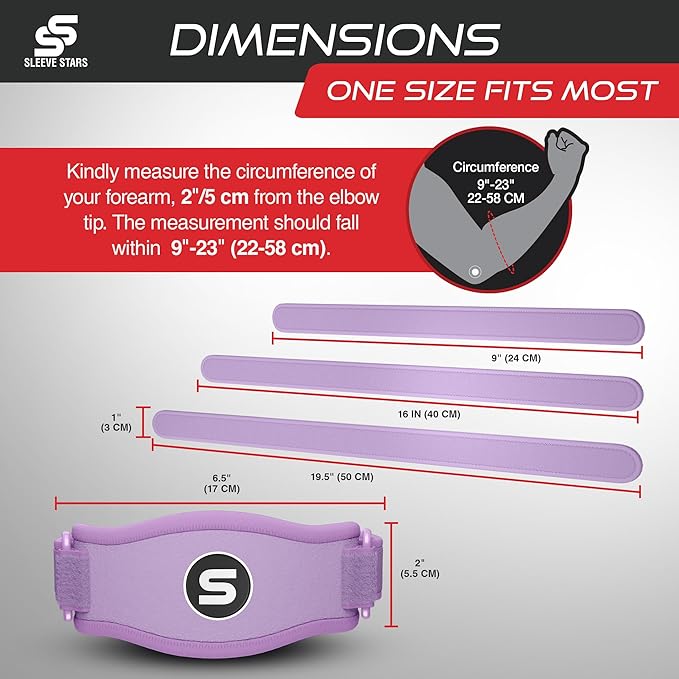 Sleeve Stars Tennis Elbow Brace for Women - Adjustable Tennis Elbow Strap, Golfers Elbow Brace for Men, Counterforce Brace for Tendonitis Relief, Fits 9"-23" (Single/Light Purple)