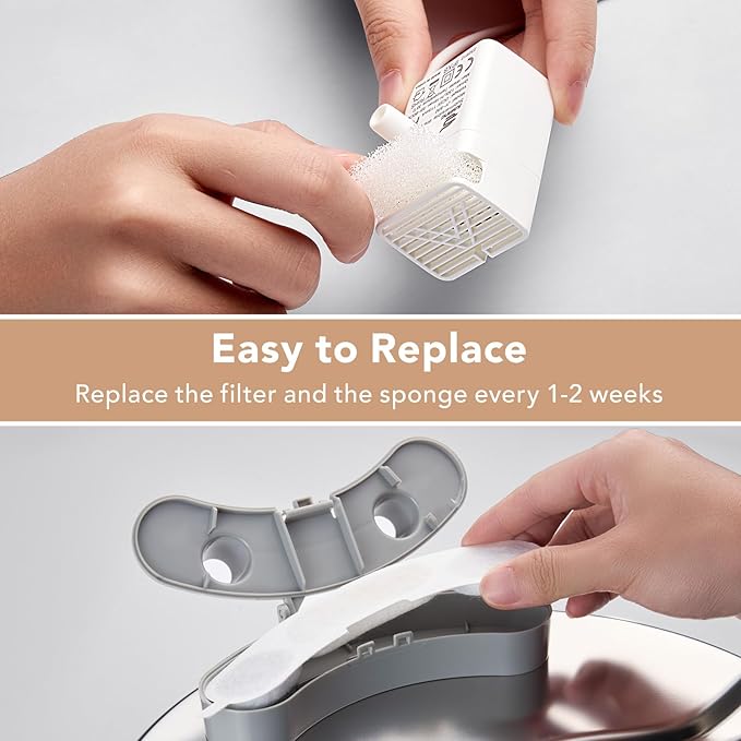 Official 9 Packs Dog Water Filter Replacement and 9 Sponges with 1 Pump Holder for 7L/236oz/1.8Gal Stainless Steel Dog Water Fountain