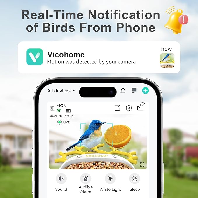 birdsnap® MON - Bird Feeder with Camera, 2K Detachable Video Bird Feeder Live with 32GB Card Fruit Fork, AI Identify Feather Species, Auto Record in Backyard, Ideal Gift for Birds Lover