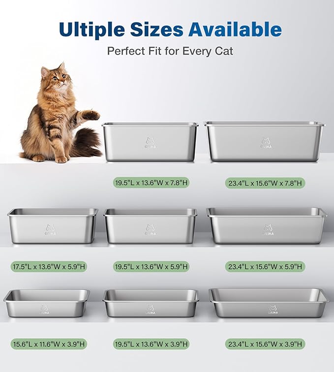 Stainless Steel Litter Box, Metal Cat Litter Box with High Sided for Big and Small Cats, Kitty Litter Boxes, Non-Stick, Easy to Clean, Odor-Free, Small Cats Toilet