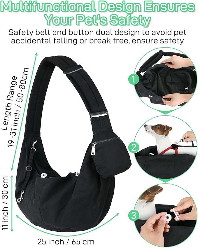Small Dog Front Carrier Sling for 5-15lbs Dogs or Cats, Puppy Sling with Adjustable Straps and Pocket, Dog Pouch Carrier for Travel Outdoor Hands Free, Portable Large Capacity Pet Bag, Black
