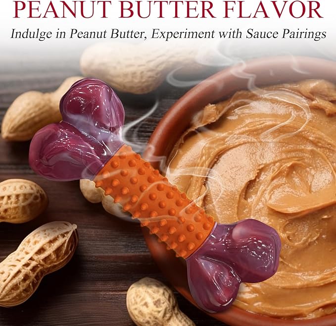 Apasiri Dog Toys for Aggressive Chewers Large Breed 2-Pack: Heavy Duty Chew Toys for Medium Dogs Indestructible Orange Dog Gift with Peanut Butter Flavor