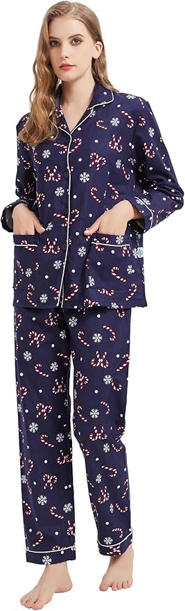 GLOBAL Flannel Pajamas for Women 2-Piece Comfy and Cozy Flannel Pj Set Cotton Loungwear