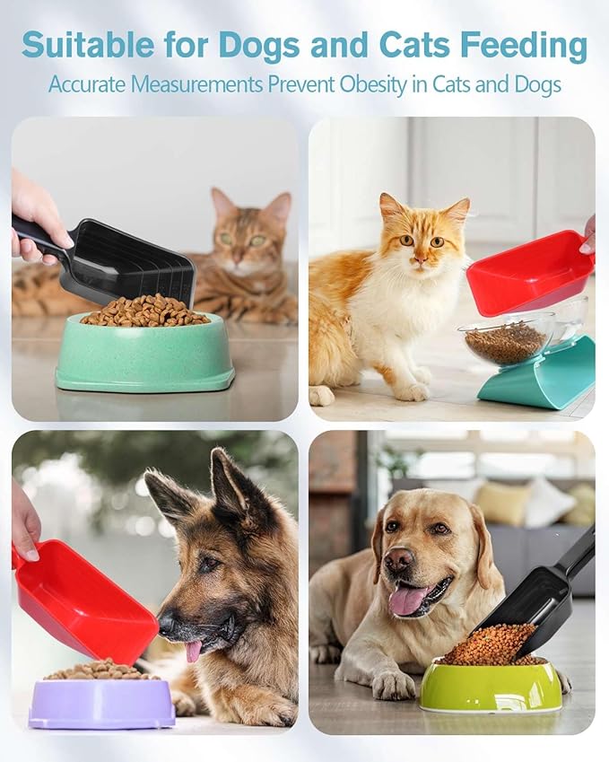 2 Cup Dog Food Scoop(2 Pack), Plastic Pet Food Scoop with Measuring Lines for Accurate Pet Food Portions,Dishwasher Safe (Black and Red)