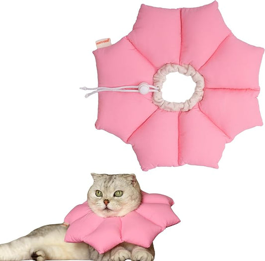 Puffy Crew Soft Cat Cone Collar, Adjustable Waterproof Recovery Collar, Lightweight Elizabethan e Collar for Cats of All Breeds (Pink, Small, Neck Circumference 5.5'' - 8.5'')