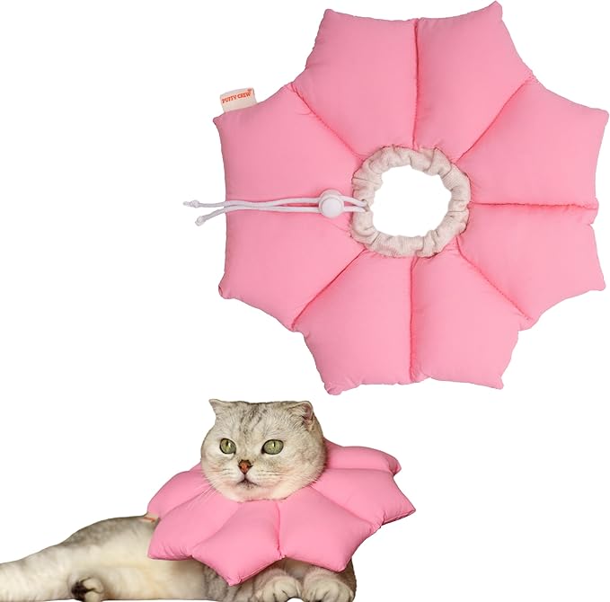 Puffy Crew Soft Cat Cone Collar, Adjustable Waterproof Recovery Collar, Lightweight Elizabethan e Collar for Cats of All Breeds (Pink, Large, Neck Circumference 7.8'' - 12.5'')