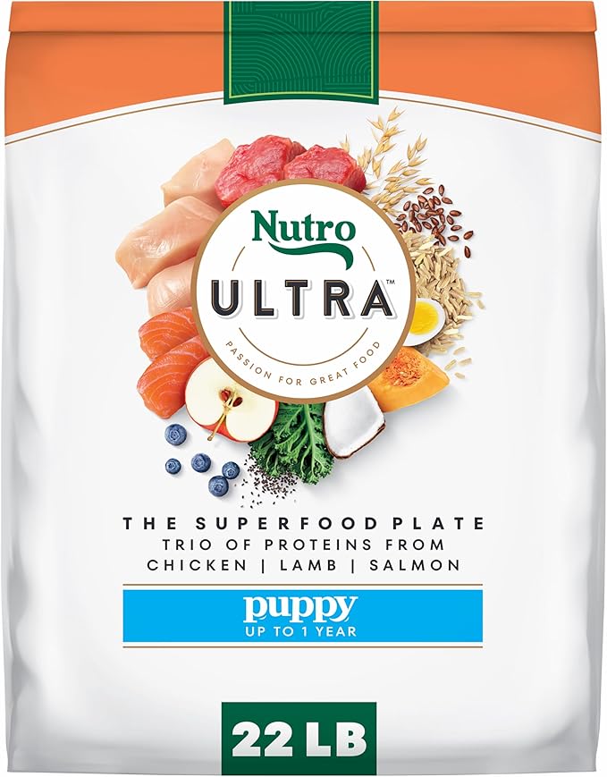 Nutro Ultra High Protein Dry Puppy Food, Trio of Proteins from Chicken, Lamb and Salmon, 22 lb Bag