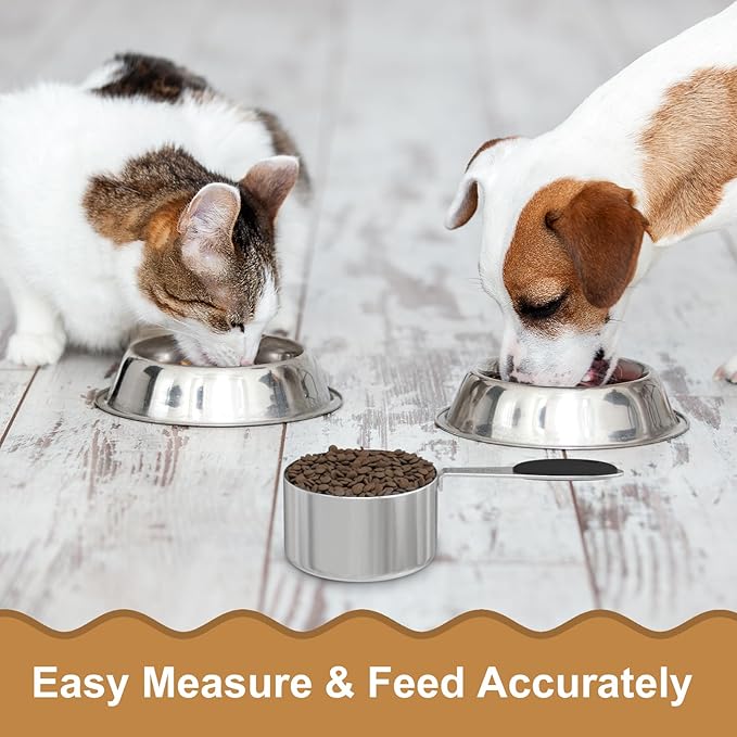 1 Cup Dog Food Scoop, Stainless Steel Scooper for Feeding Pet, Cat, Dog, Rabbit, Bird, Long Handle, Dishwasher Safe