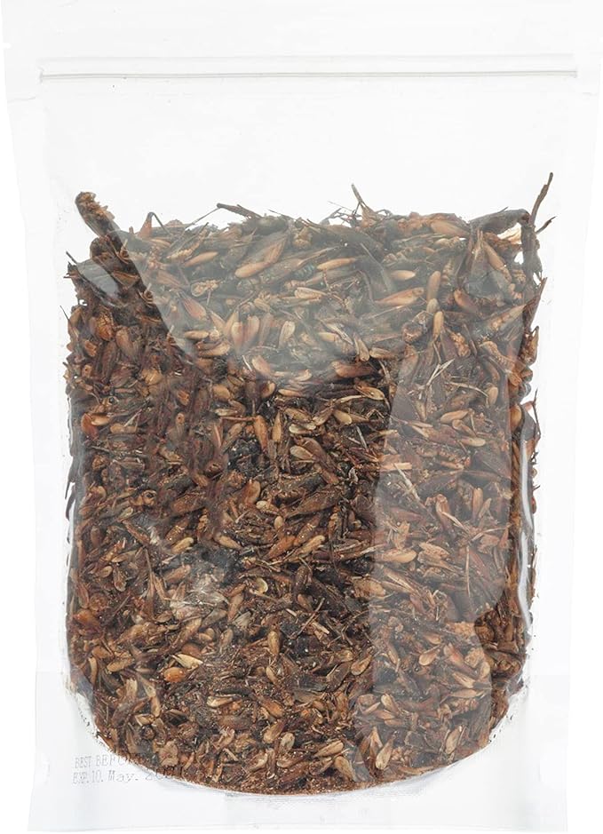 Amzey Appetizing Mealworms Natural Dried Crickets - Food for Bearded Dragons, Wild Birds, Chickens, Fish - (8 oz Resealable Bag) - Veterinary Certified