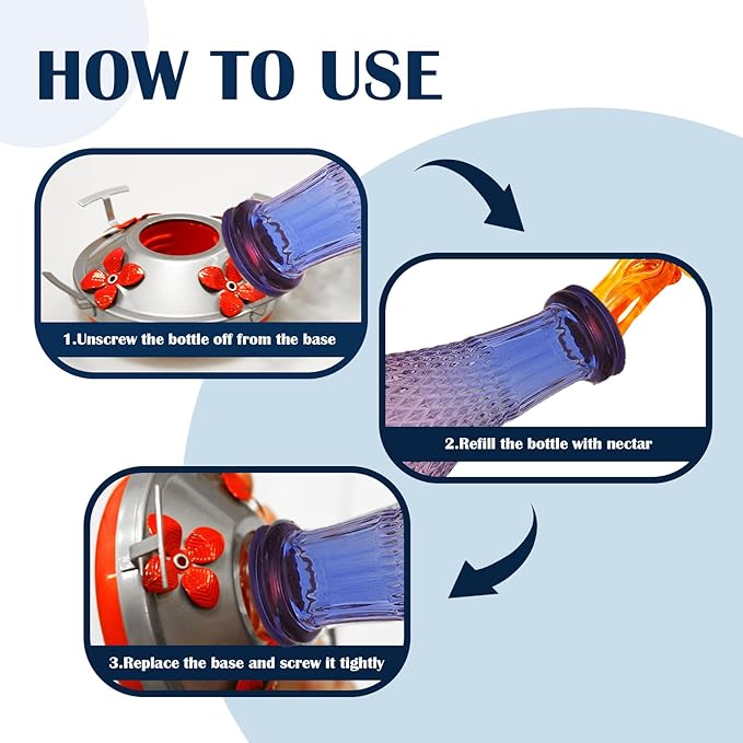 Hummingbird Feeder for Outdoors,17 OZ Glass Humming Bird Feeder for Garden,Backyard Decor,Four Flowers Feeding Ports,Leak Proof,Ant Moat Included,Humming Gifts for Women