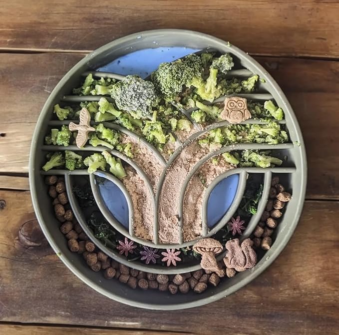 OHMO Slow Feeder Dog Bowls(Tree Life, Camo Green) Enrichment Soft Silicone Food Safe Feeding Bowl Non Slip Suction Cup for All Breed Pet, Cat Slow Down Eating Dishes, Boredom and Anxiety Reducer