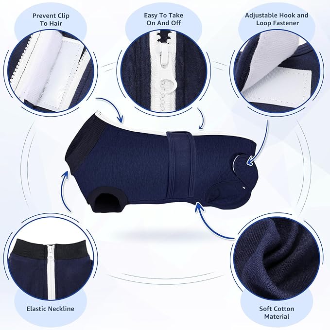 Lukovee Recovery Suit for Dogs, Zipper-On Onesie for Female Male Dog, Abdominal Wounds Cone E-Collar Alternative, Prevent Licking Spay (3XL, Dark Blue)