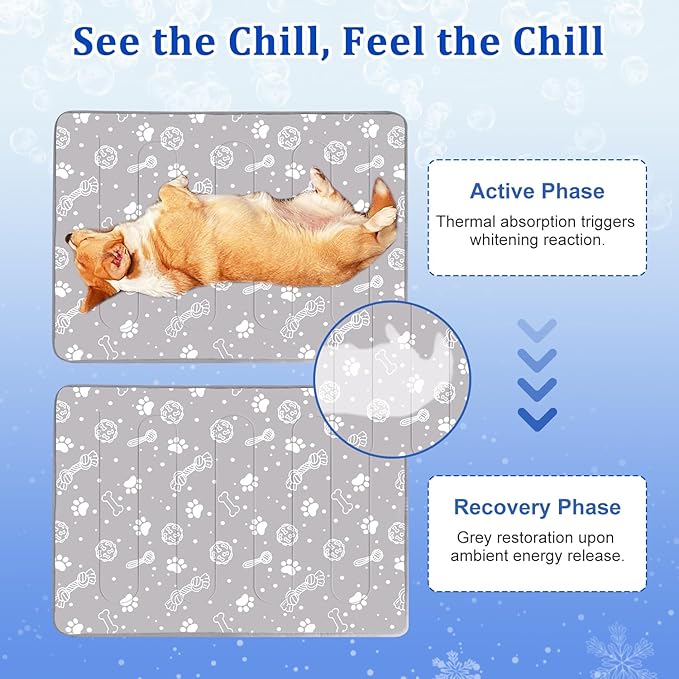 MH MYLUNE HOME Upgrade Cooling Mat for Pets,30”x20” 300g Reinforced Padding & Arc-Chill Fiber, Heat-Absorbing Color-Changing Pet Pad, Foldable Summer Bed