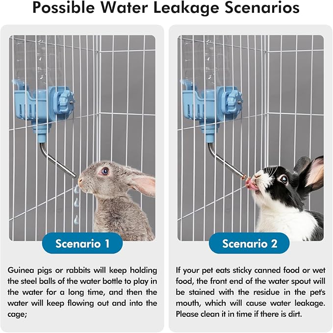 Vannon Small Animal Water Dispenser for Cage, 25oz Auto Feeding Crate Water Bottle for Rabbit, Chinchilla, Ferret, Guinea Pig, Squirrel, Hedgehog, Pet Nozzle Diameter: 10mm, BPA Free, Blue