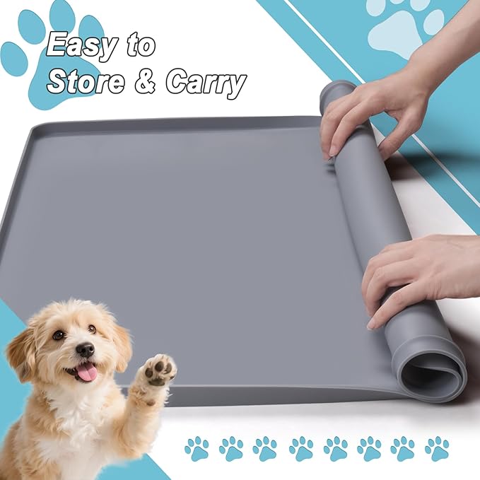 Pee Pad Tray Holder for Dog,Silicone Dog Puppy Pad Holder, 27" x 27" No Spill Raised Lip High Edge,Portable Large Leak-Proof Mat Holder for Pet Training Pads,Square Potty Trays 6 Complimentary Clamps