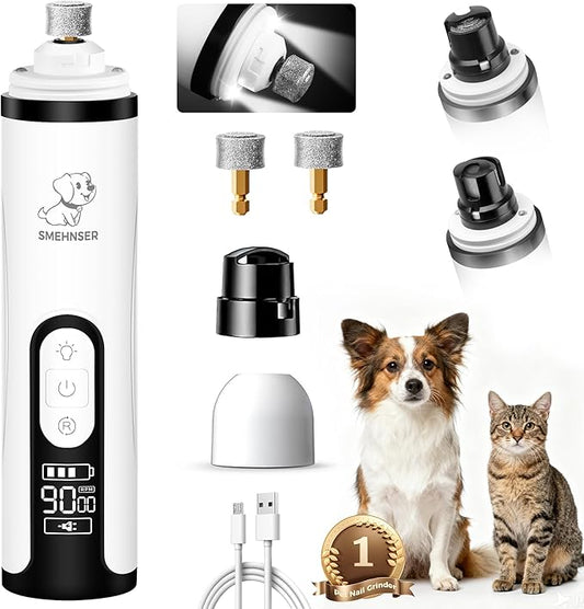 Upgraded Silent Dog Nail Grinder, Cordless Grooming Pro Nail Grinder with 3 Adjustable Speeds & Led Light, Painless Paws Grooming for Small Medium Large Dogs & Cats (2 Replacement Heads)