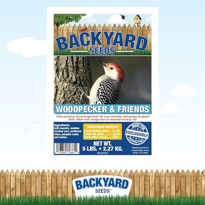 Backyard Seeds Woodpecker Shelled Peanuts Mixed Bird Seed with Sunflower Chips, Pumpkins, Raisins (40 Pounds)