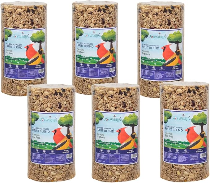 JCs Wildlife No Mess, No Waste Fruit Blend Premium Bird Seed Small Cylinder with Hole, 2 lb (6 Cylinder)