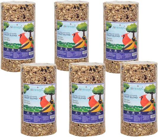 JCs Wildlife No Mess, No Waste Fruit Blend Premium Bird Seed Small Cylinder with Hole, 2 lb (6 Cylinder)