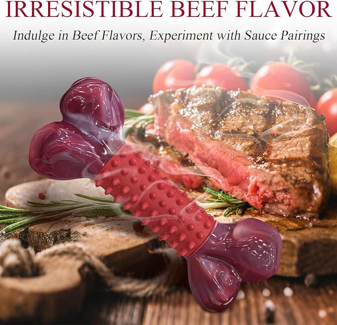 Apasiri 3-Pack Tough Dog Chew Toys for Aggressive Chewers, Beef-Flavored Dog Bones for Large Breed, 8" Nylon & Rubber Chew Toys Long-Lasting Play