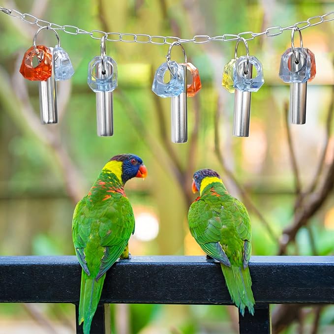 Litewoo Bird Stainless Steel Bells Pipe Bite Toy Hanging Swing Stand String Chew Toy Durable for Small Parrot Parakeet Cockatiel Conure Lovebird Budgie