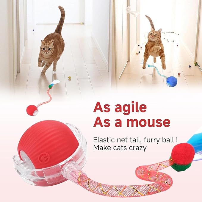 Speed 2.0 Tail Interactive Cat Toys for Indoor Cats, Chirping & Motion Activate Ca t Toy, Smart Kitten Rolling Ball Moving Ball Toys, Rechargeable Dog Cat Bal l for Enrichment Exercise (Grey)