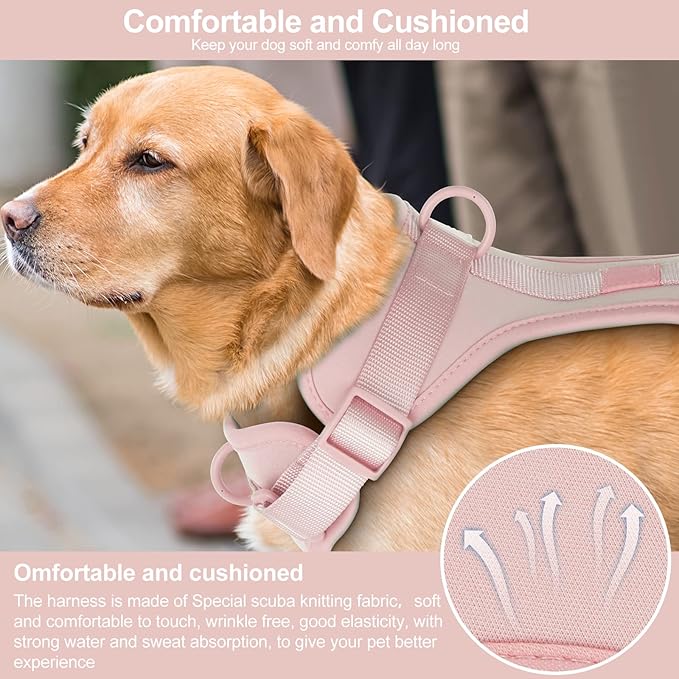 Wisedog No Pull Lightweight Dog Vest Harness with Soft and Comfortable Cushion, Breathable Mesh, for Small Medium Large Dogs Walking (M(Neck: 11.81"-18.11";Chest: 18.11"-27.95"), Gossamer Pink)