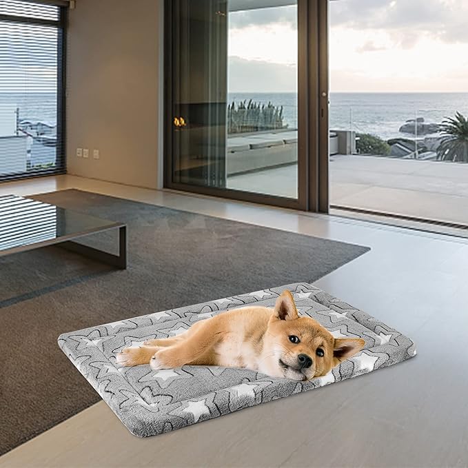 EMPSIGN Dog Crate Pad - Reversible Kennel Mat (Cool & Warm), Machine Washable, Cozy Star Pattern Sleeping Pad for Small Medium Large Dogs, All-Season Pet Bed, Suitable for 30"x20" Dog Crate, Grey