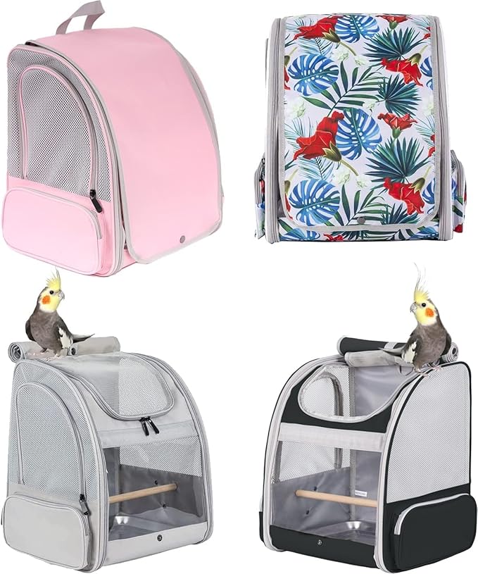 Bird Backpack Carrier with Stand Perch, Bird Travel Backpack for Hiking, Airline Approved Green Bird Backpack