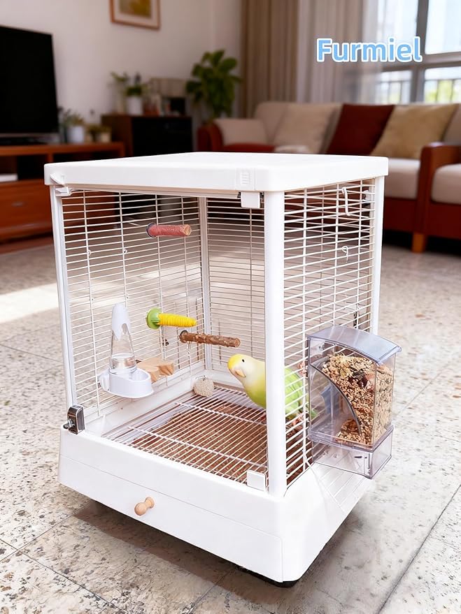 Automatic No Mess Bird Feeder and Water Dispenser Set, Acrylic Food Container and Drinker Bowl for Parrot Cage, Easy Clean Accessories for Parakeets Cockatiels Lovebirds and Other Small Pets