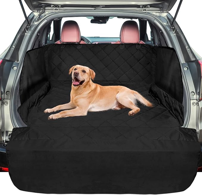 F-color SUV Cargo Liner for Dogs - Waterproof Pet Cargo Liner with Side Flaps, Comfort Dog Cargo Cover with Bumper Flap, Scrachproof Non-Slip Large Size Universal Fit SUVs Sedans Trunks Vans, Black