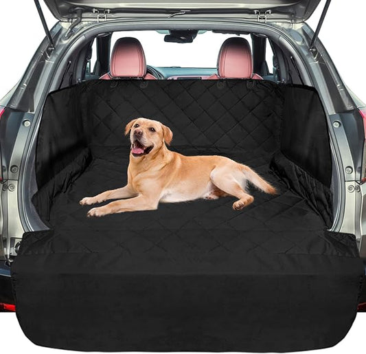 F-color SUV Cargo Liner for Dogs - Waterproof Pet Cargo Liner with Side Flaps, Comfort Dog Cargo Cover with Bumper Flap, Scrachproof Non-Slip Large Size Universal Fit SUVs Sedans Trunks Vans, Black