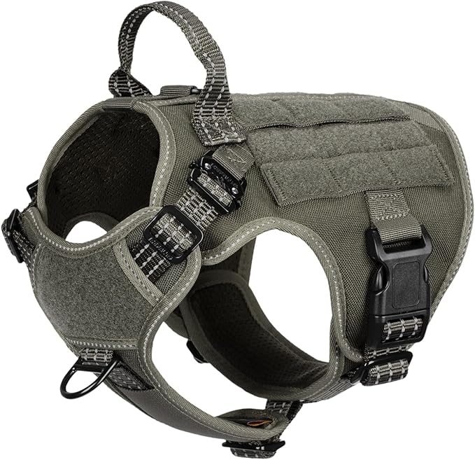 ICEFANG Tactical Dog Harness, Small Size,2X Metal Buckle,Working Dog MOLLE Vest with Handle,No Pulling Front Leash Clip,Hook and Loop Panel (Green,S (Pack of 1))