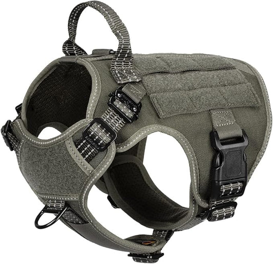 ICEFANG Tactical Dog Harness, Small Size,2X Metal Buckle,Working Dog MOLLE Vest with Handle,No Pulling Front Leash Clip,Hook and Loop Panel (Green,S (Pack of 1))