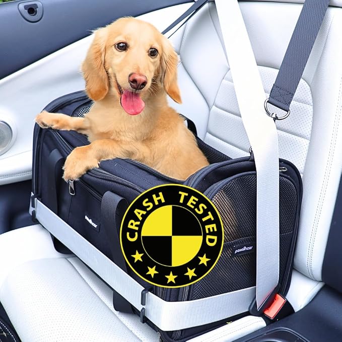 Crash-Tested Dog Carrier & Small Dog Car Seat (Test with FMVSS 213b - 5 Star Safety Rated by CPS) | Cat Carrier Soft - Expandable, Zipper Locks, Fan Pocket | Best for Safe Travel - For Pet Up to 13lbs