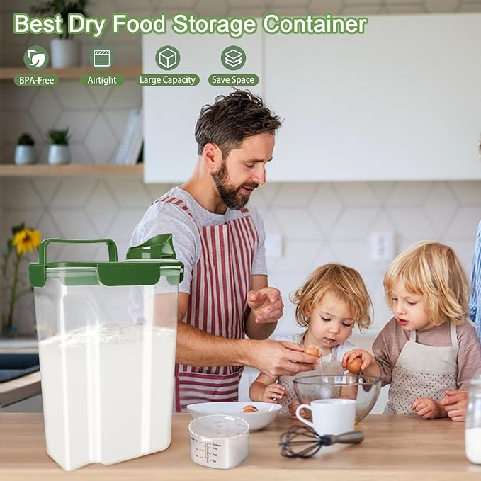 Rice Container, Airtight Rice Storage Container 10lb, Cereal Containers Storage, BPA Free Food Dispenser with Pouring Spout Handle for Flour Pasta Grain, Pet Dog Cat Bird Food Storage Container