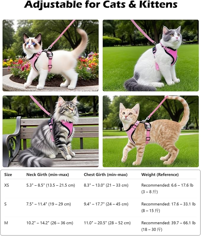 Luxelle 2 Pack Escape-Proof Cat Harness and Leash Set for Walking – Adjustable No Pull Soft Vest with Easy-Wear Buckle, Reflective Straps, Breathable Mesh – Outdoor Travel Harness for Cats & Kittens