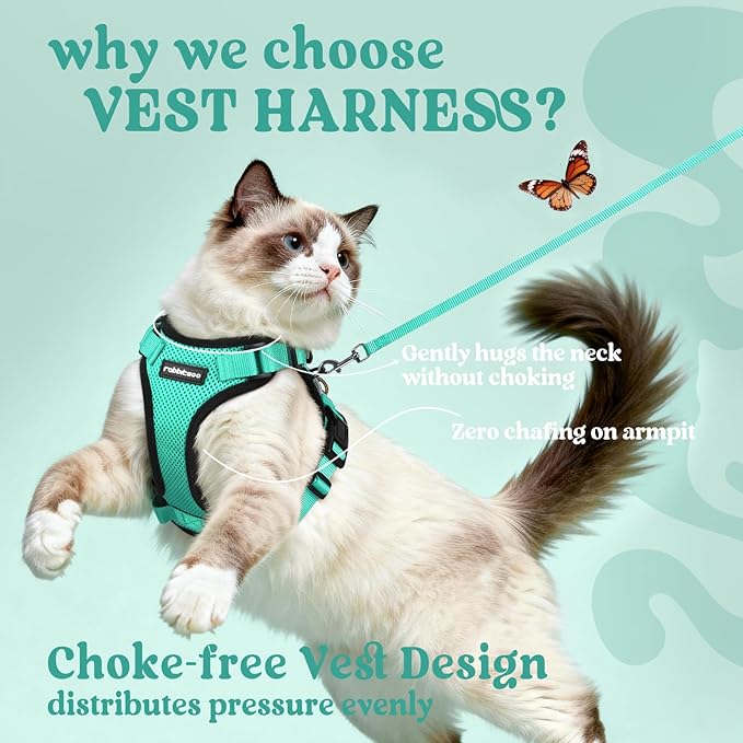 rabbitgoo Cat Harness and Leash for Walking, Escape Proof Soft Adjustable Vest Harnesses for Cats, Easy Control Breathable Reflective Strips Jacket, Emerald, S