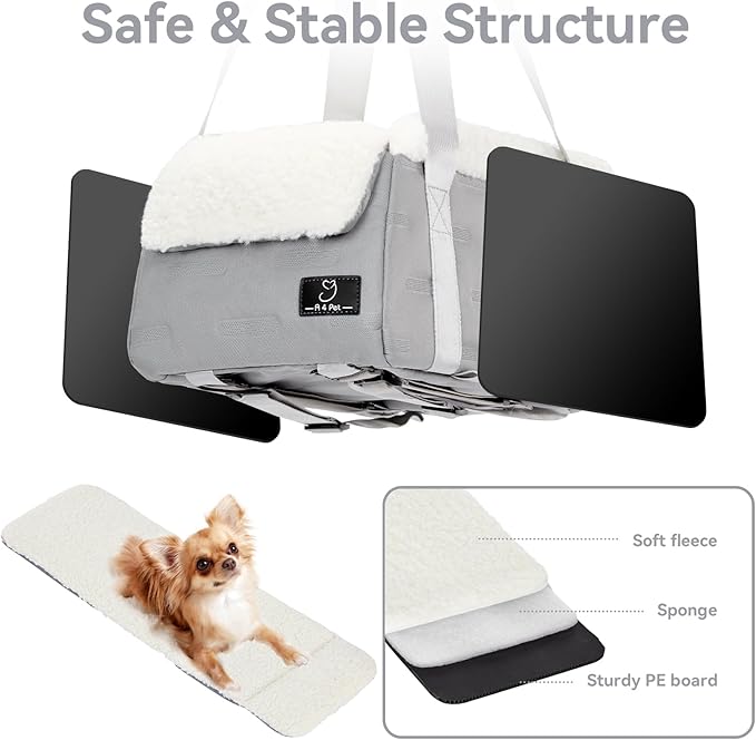 A 4 Pet Center Console Dog Car Seat for Small Dogs Cats, Booster Seat for Puppy with Safety Tethers, Pet Car Seat with Safe Protective Hooks,Washable Cushion - Portable Carrier for Pets Up to 8 Lbs