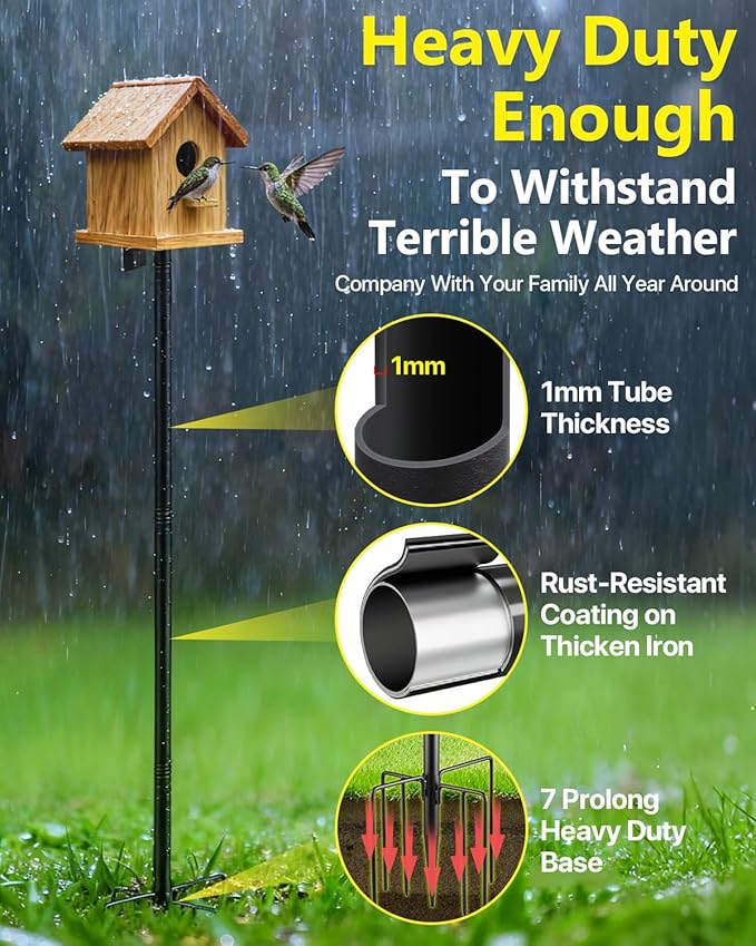 Smart Bird Feeder Pole Stand - 92 Inch Birdhouse Pole Heavy Duty Mounting Kits with 7 Prolong Base for Outdoor Adjustable Bird Feeding Station for WildBird Watching