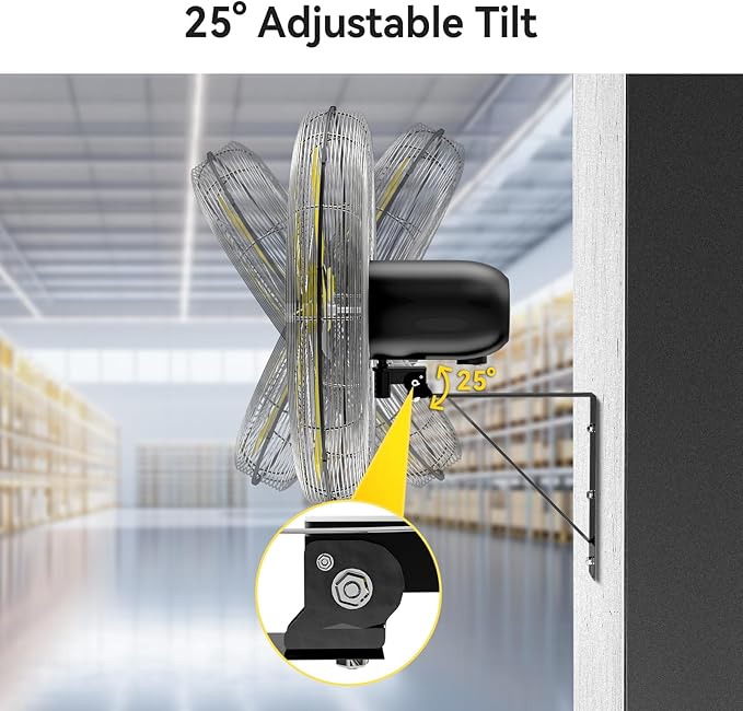 24 Inch Industrial Wall Fan Oscillating, 7800 CFM Commercial Metal Wall Mount Fans with Poweful Motor, 3 Speed, Heavy Duty Indoor for Warehouse, Workshops, and Garage, UL Listed