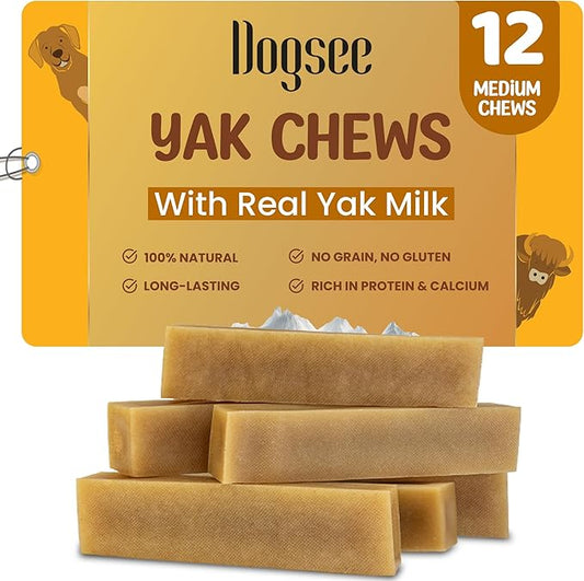 Dogsee Original Himalayan Yak Chews for Dogs 2lb (Medium - 12 Bars) | 100% Natural | Dog Treats Healthy | No Grain, No Gluten | Teeth Cleaning