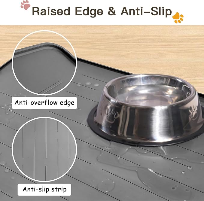 Largest Dog Food Mat, 39.5"x29.5" Silicone Dog and Cat Mat for Food and Water Bowls, Thinken Waterproof Non-Slip XXXL Pet Feeding Mat for Floors (Grayish Blue)