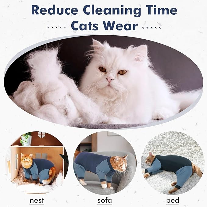 DENTRUN Cat Recovery Suit, Kitten Hair Sticky Onesie, Surgical Cone Alternative Shirts for Female Male Cat After Surgery, Cat Shedding Control Clothes Pajama Apparel for Cats Only