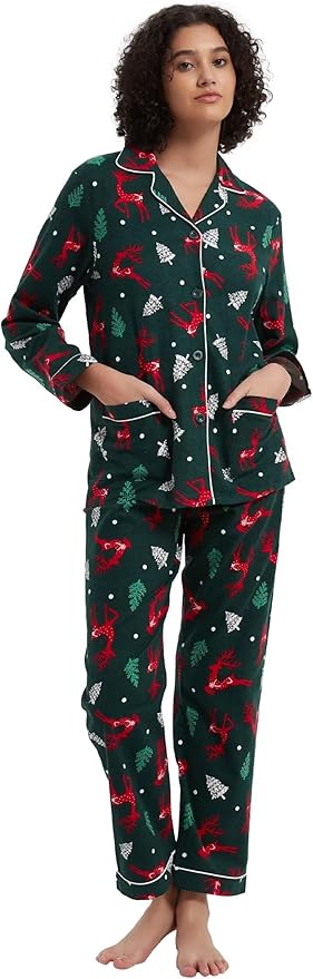 GLOBAL Flannel Pajamas for Women 2-Piece Comfy and Cozy Flannel Pj Set Cotton Loungwear
